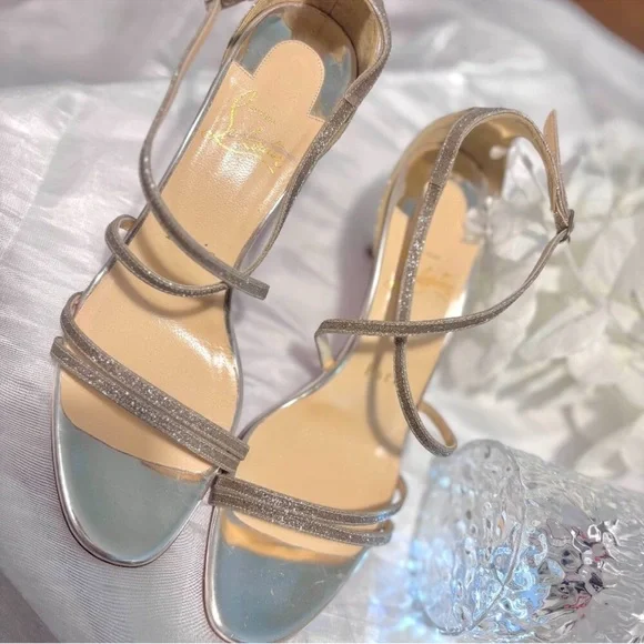 CHRISTIAN LOUBOUTIN Authentic Silver Strappy Sandals - Picture 3 of 15